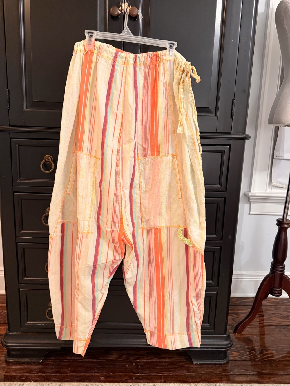Lightweight Cream and Coral Striped Women's Boho pants - Picture 5 of 9